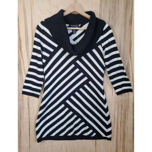 White House Black Market Criss Cross Striped Cowl Neck Black Metallic Top Sz S